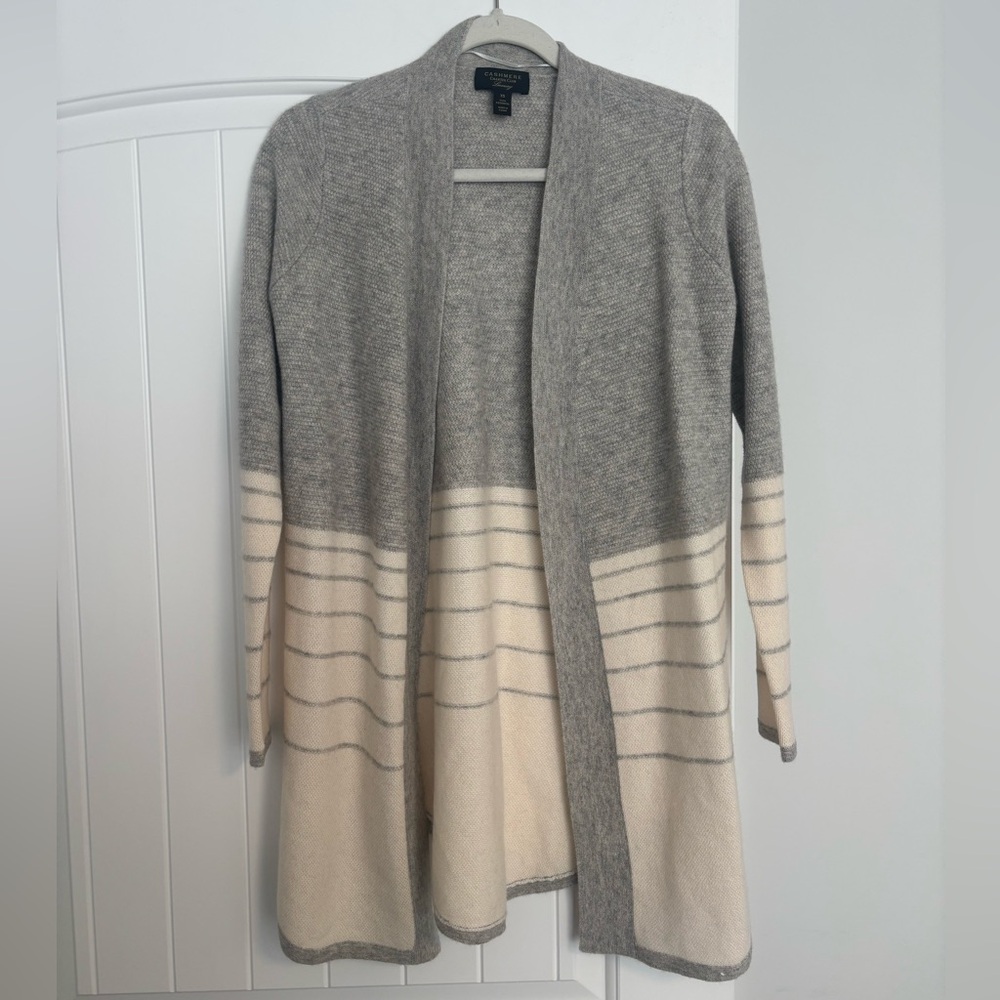 Cashmere Club Grey and Cream Cardigan Sweater
